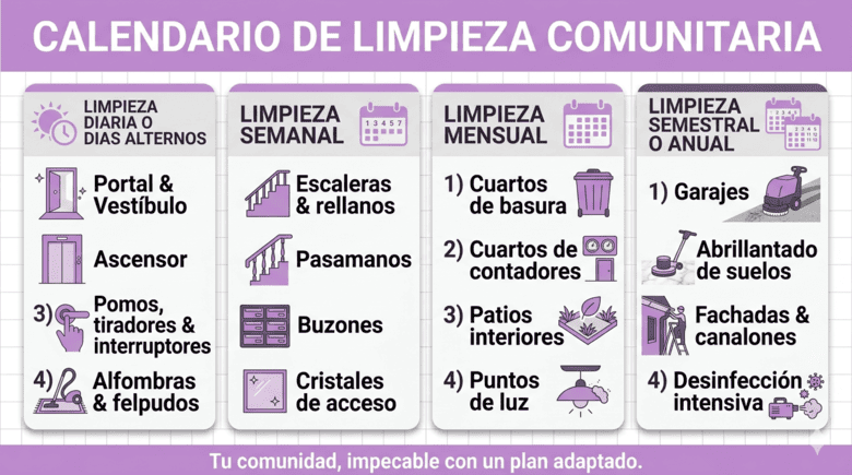 Infografía sobre las tareas principales en la limpieza de una comunidad de vecinos