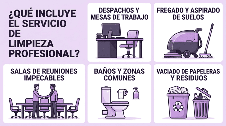 Infografía sobre limpieza de oficinas en Málaga y organización del mantenimiento profesional