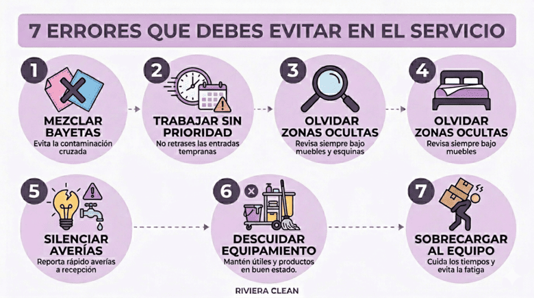 Infografía sobre servicio de limpieza para hoteles y organización del equipo