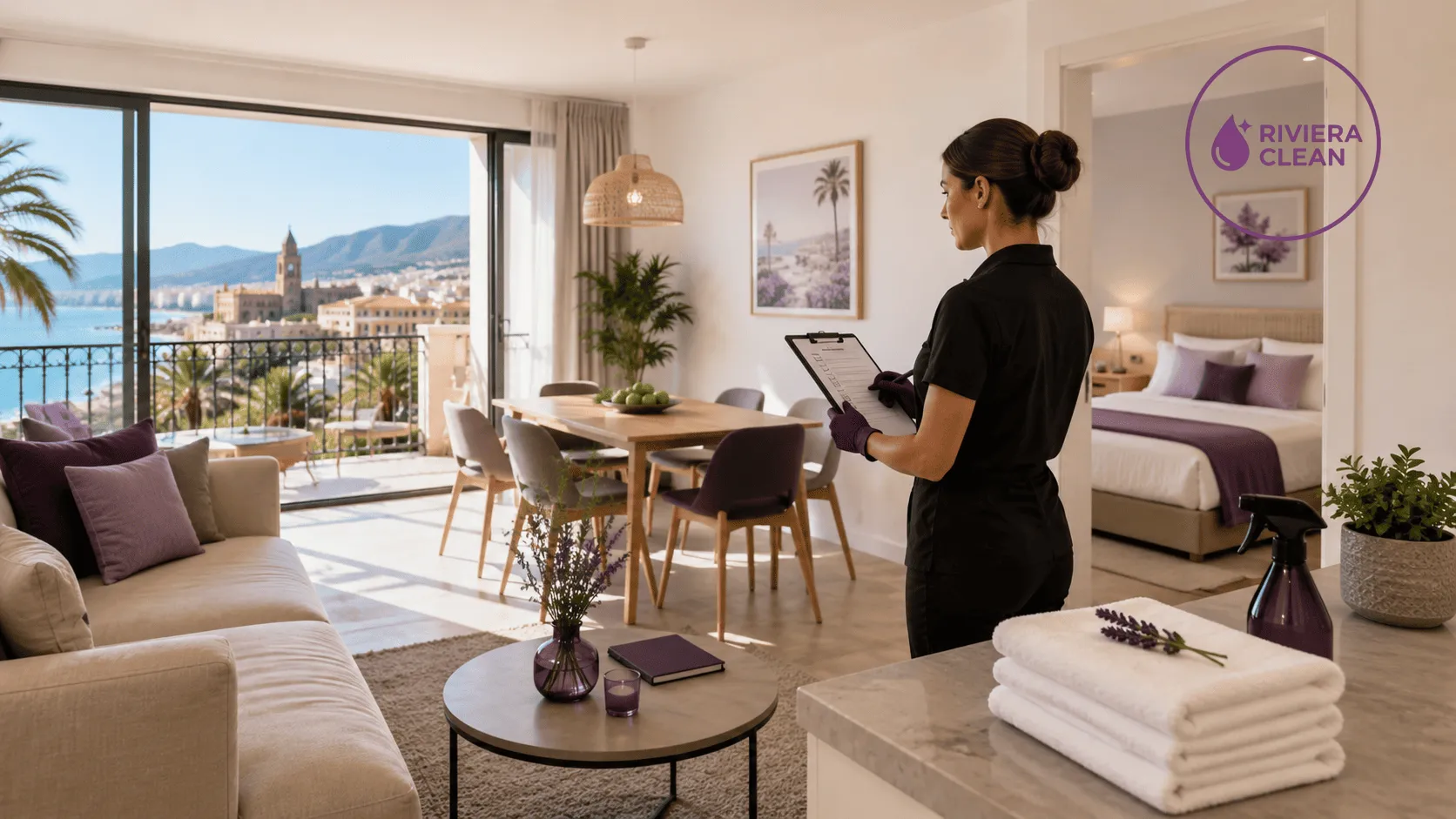Profesional revisando un apartamento turístico limpio y preparado en Málaga