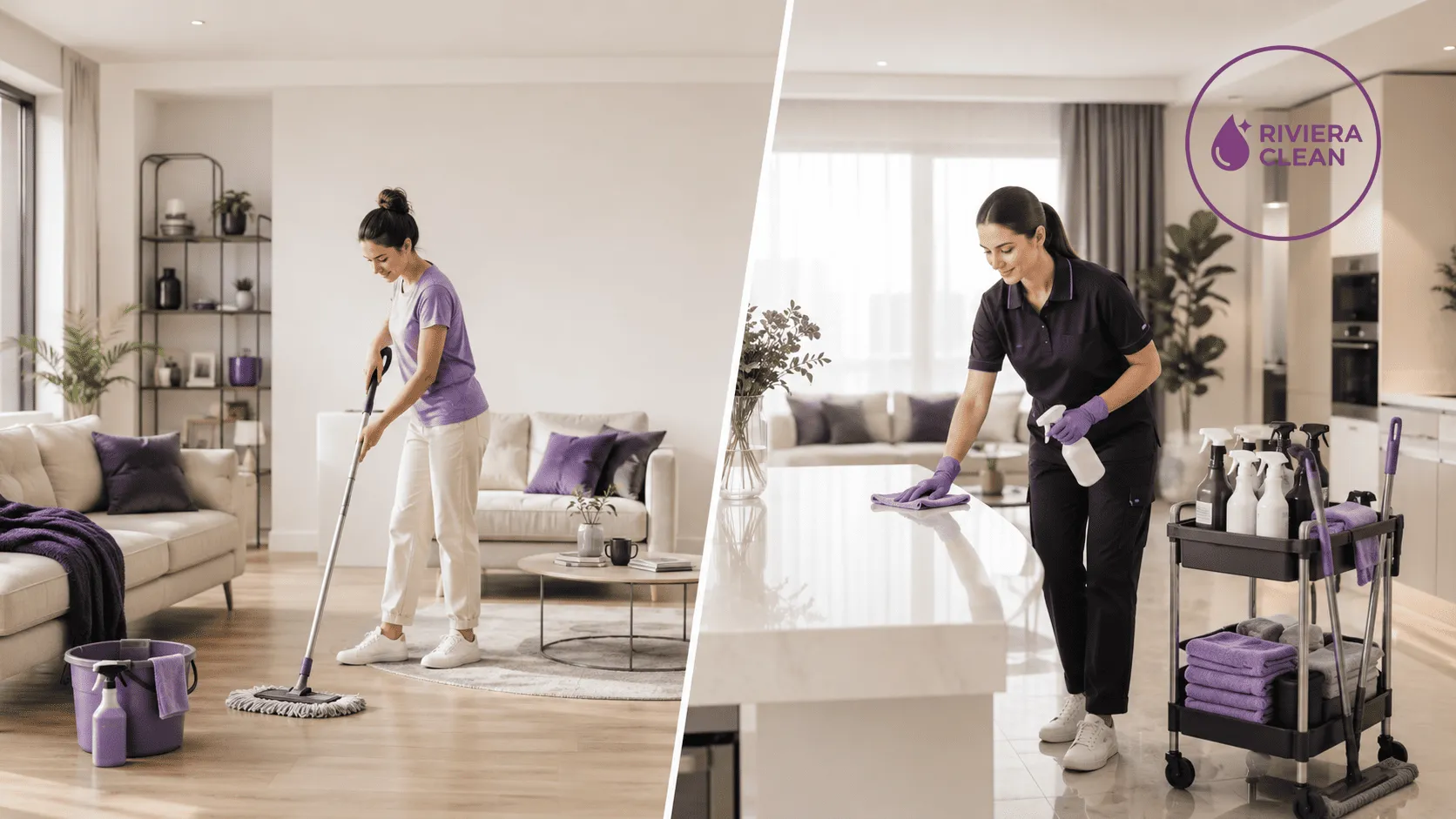 Comparativa entre limpieza doméstica y limpieza profesional en un hogar moderno