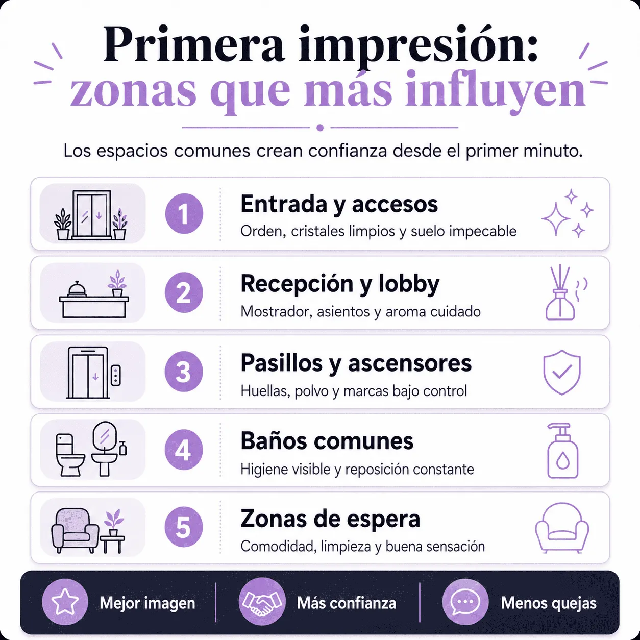 Primera impresión en zonas comunes de un hotel limpio y ordenado